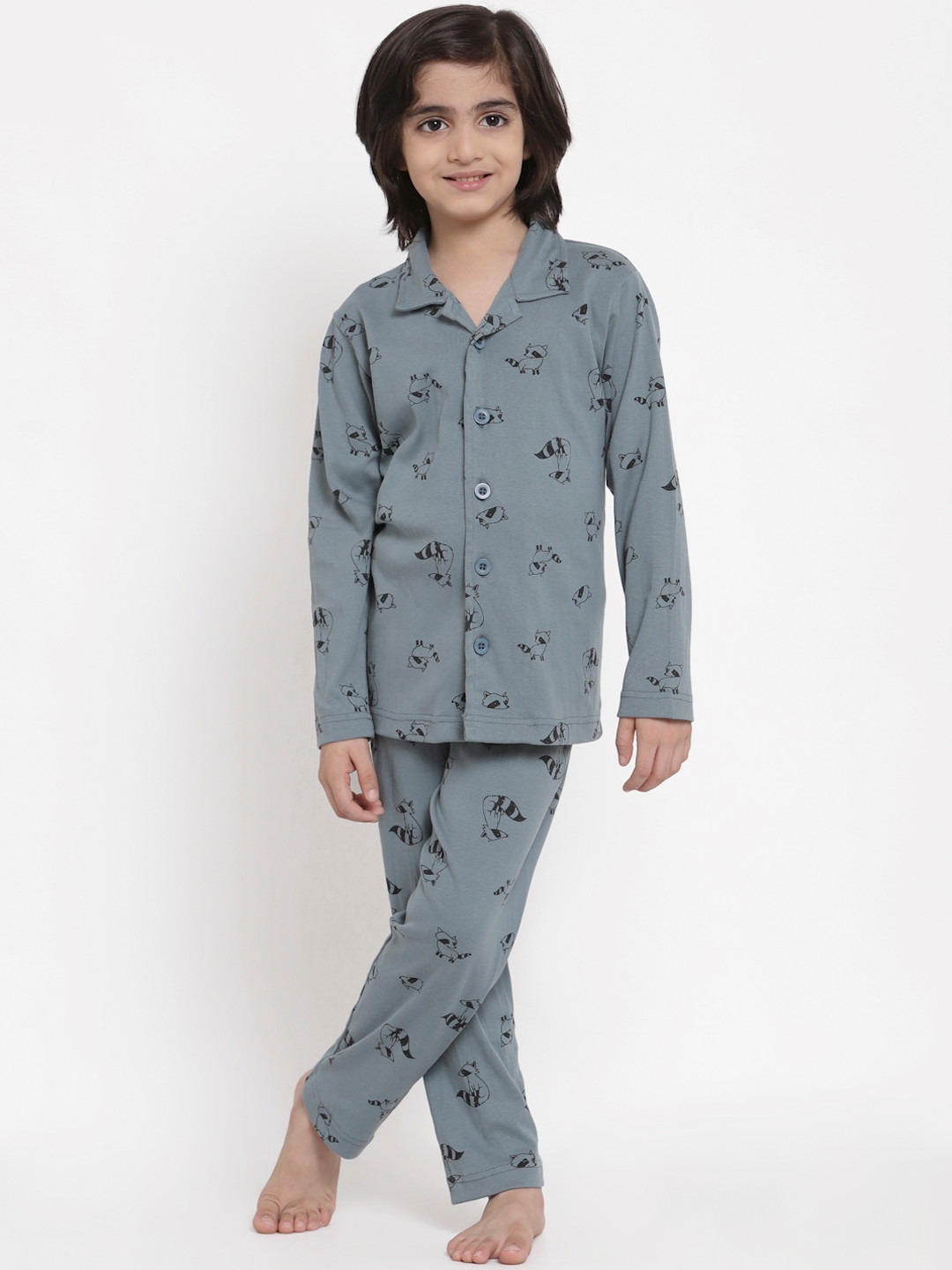 

NYNSH Boys Blue & Black Printed Pure Cotton Night suit
