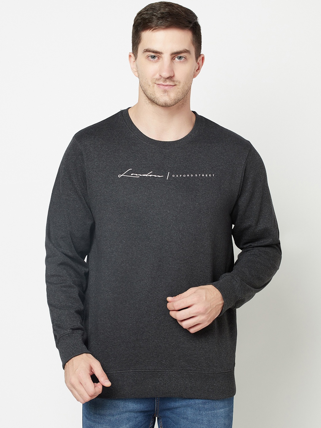 

ELEGANCE Men Charcoal Printed Sweatshirt