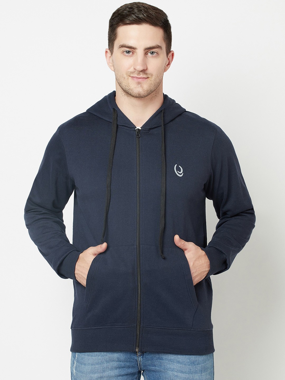 

ELEGANCE Men Navy Blue Hooded Sweatshirt