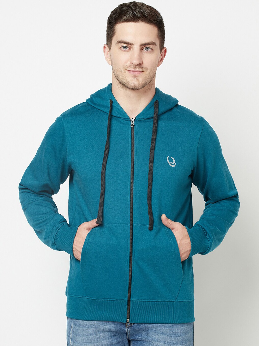 

ELEGANCE Men Teal Hooded Sweatshirt