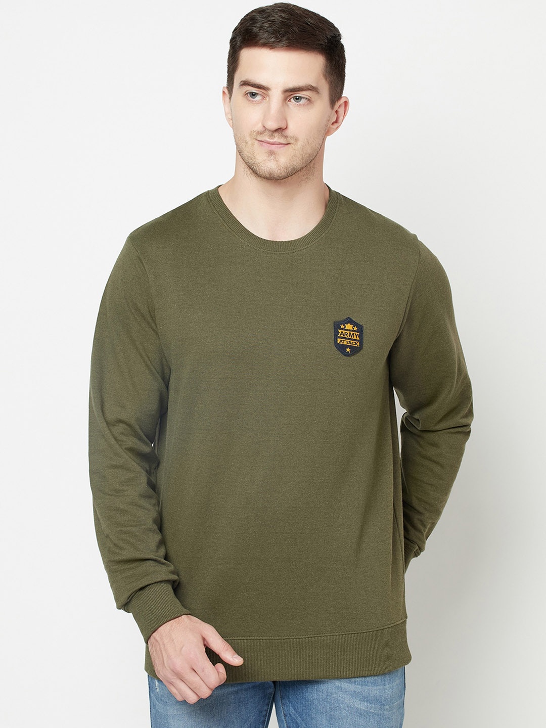 

ELEGANCE Men Olive Green Sweatshirt