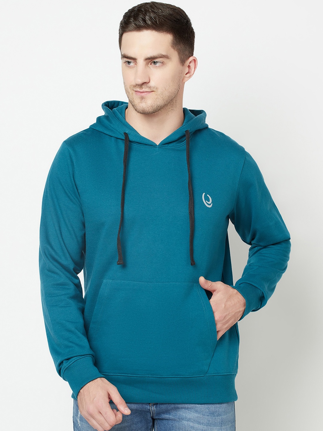 

ELEGANCE Men Teal Blue Hooded Sweatshirt