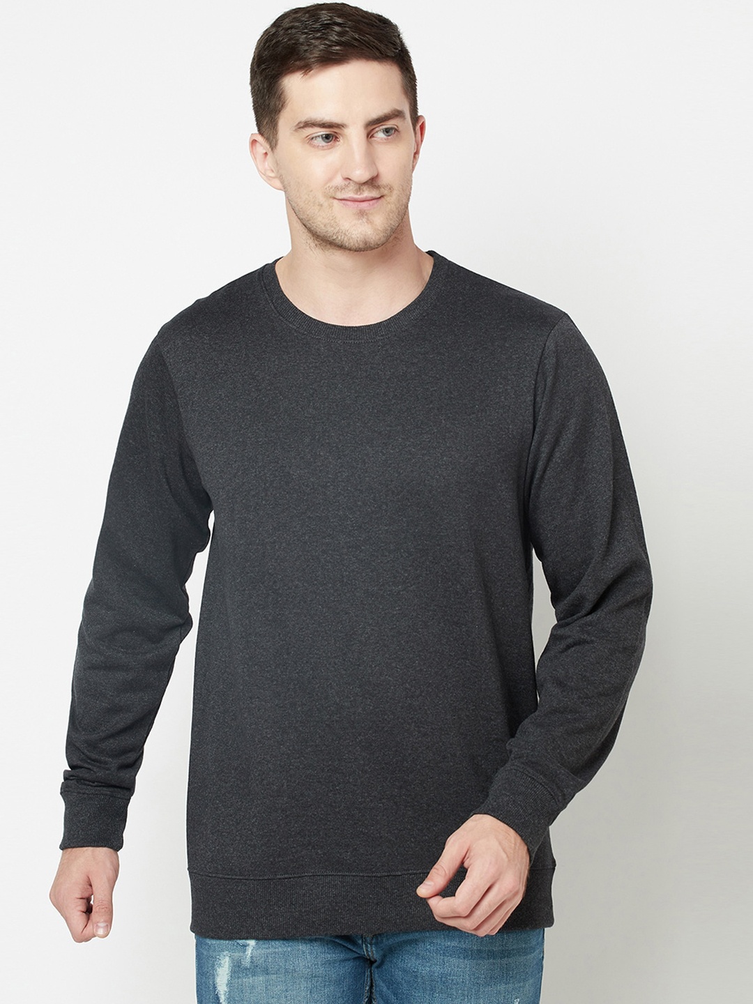 

ELEGANCE Men Charcoal Solid Sweatshirt
