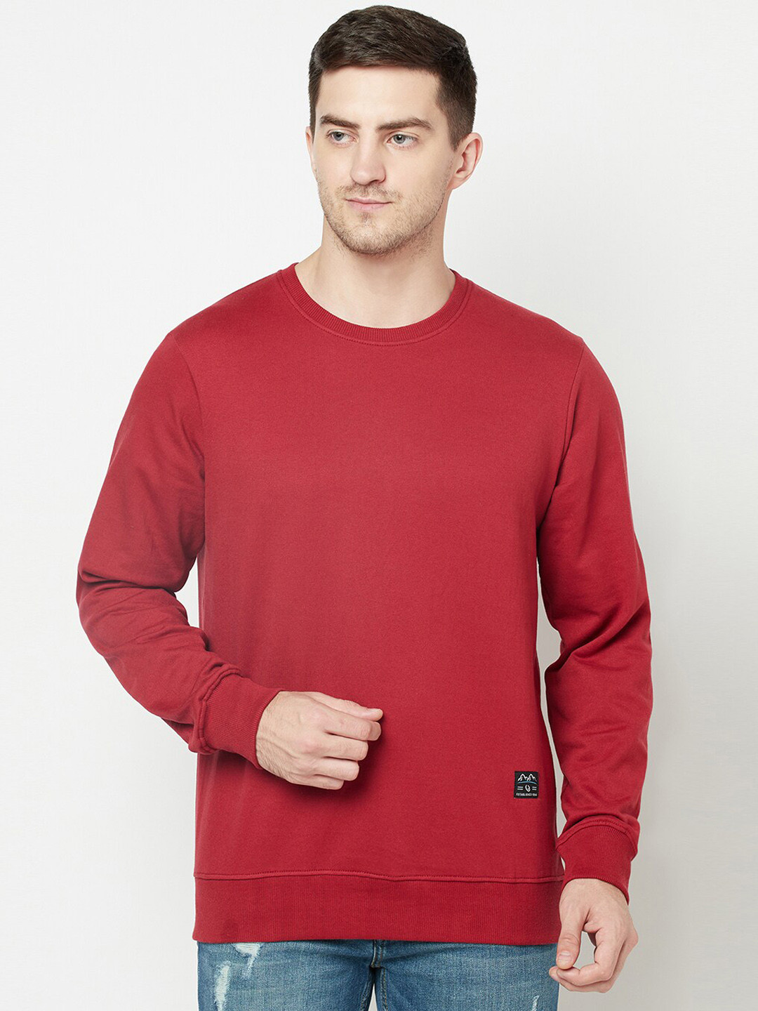 

ELEGANCE Men Red Solid Round Neck Sweatshirt