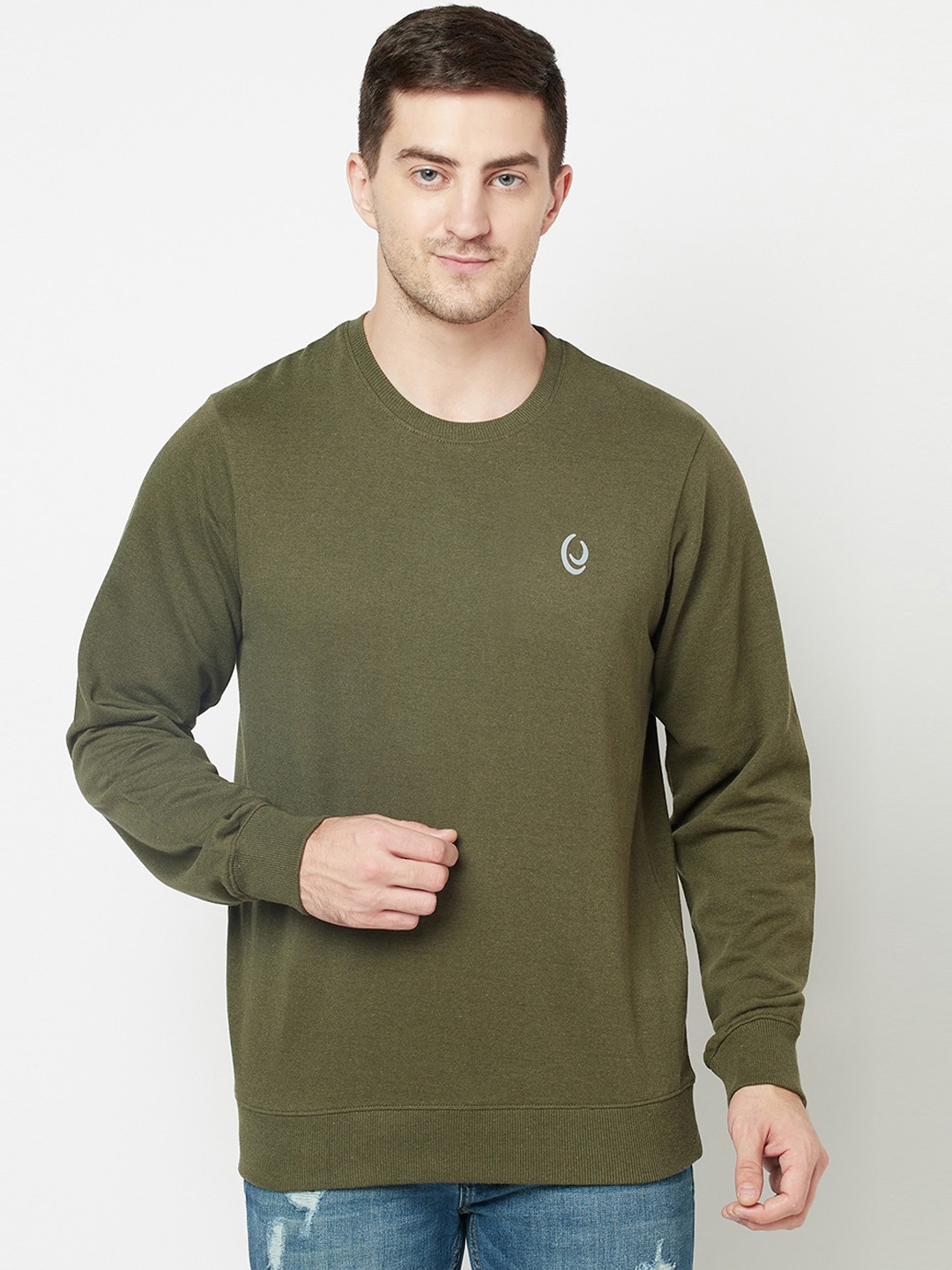 

ELEGANCE Men Olive Green Sweatshirt