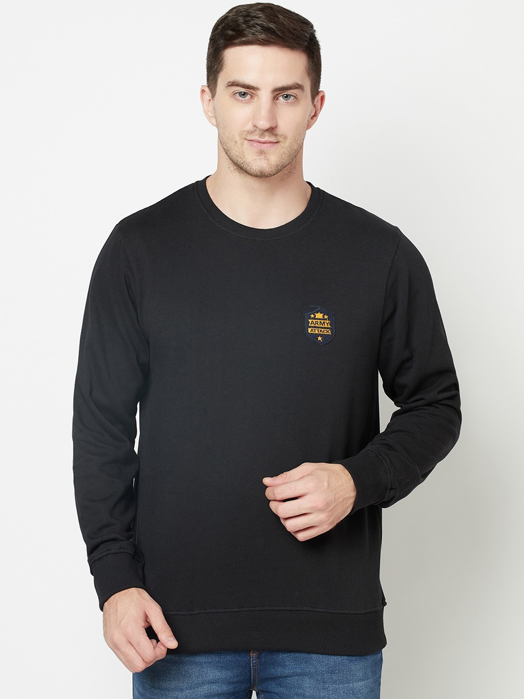 

ELEGANCE Men Black Solid Sweatshirt