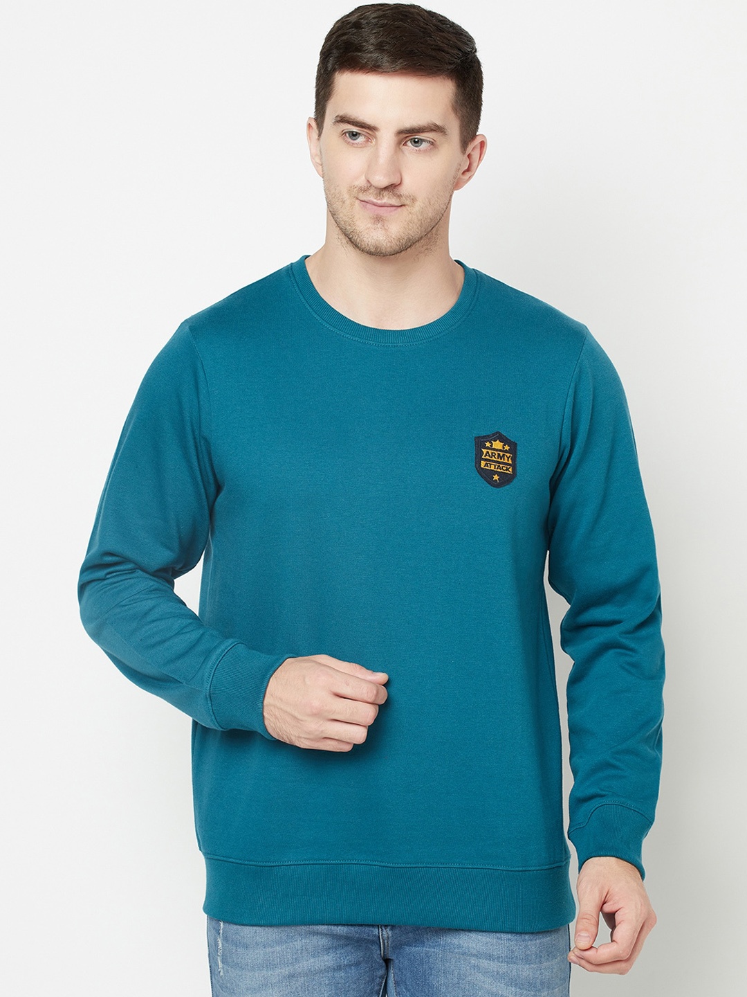 

ELEGANCE Men Teal Solid Sweatshirt
