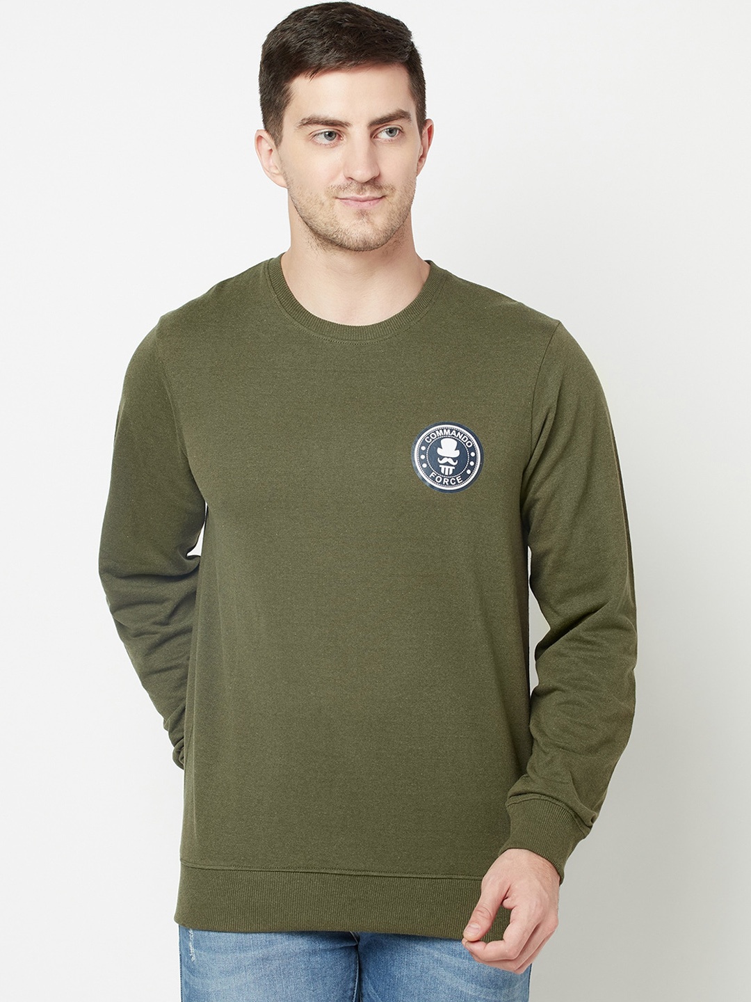 

ELEGANCE Men Olive Green Sweatshirt