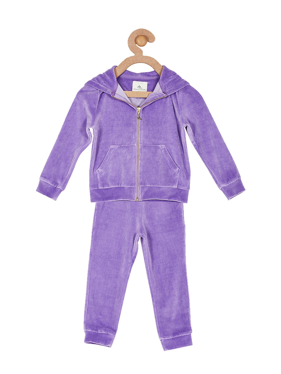 

Cherry Crumble Girls Purple Hooded Zipper Night Suit