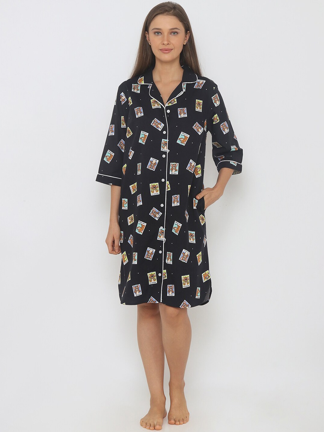 

Smugglerz Women Black & White Polaroid Jerry Printed Comfort-Fit Sleep Shirt