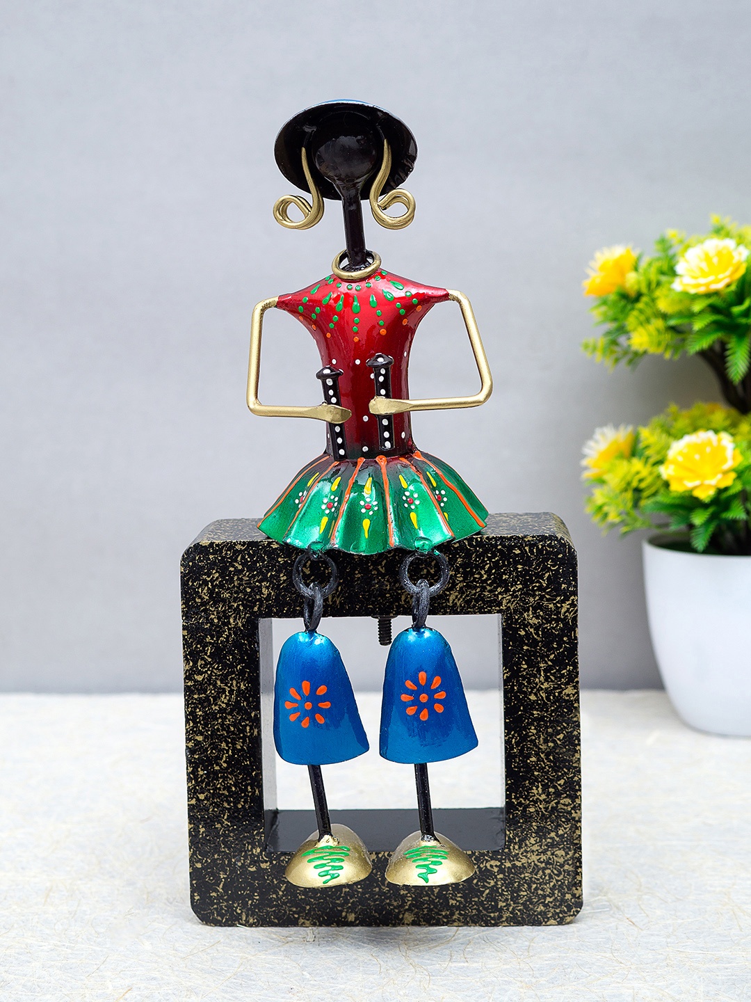 

Golden Peacock Red & Blue Handcrafted Doll Playing Maracas Figurine