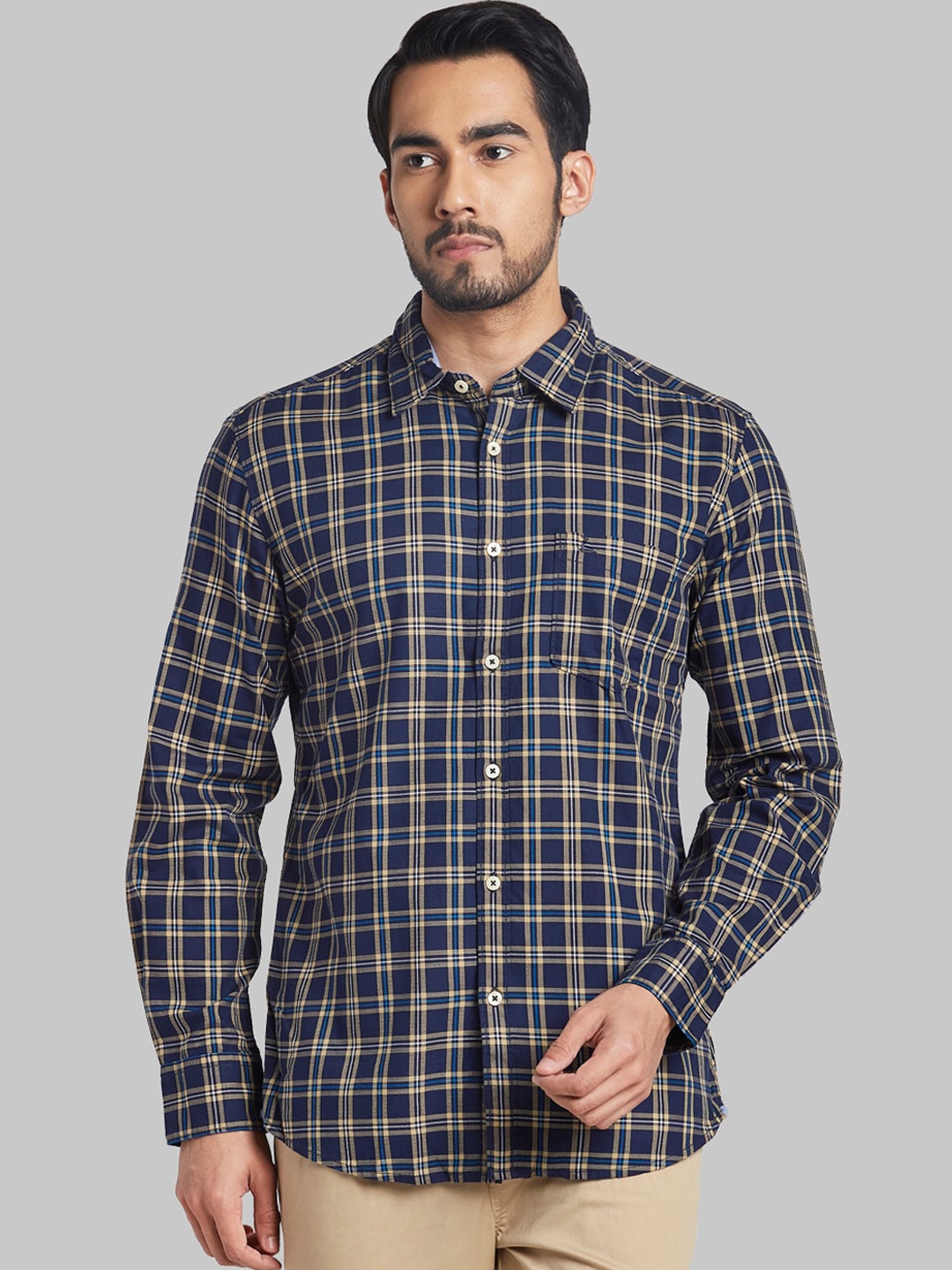 

Parx Men Navy Blue Slim Fit Opaque Checked Casual Cotton Shirt