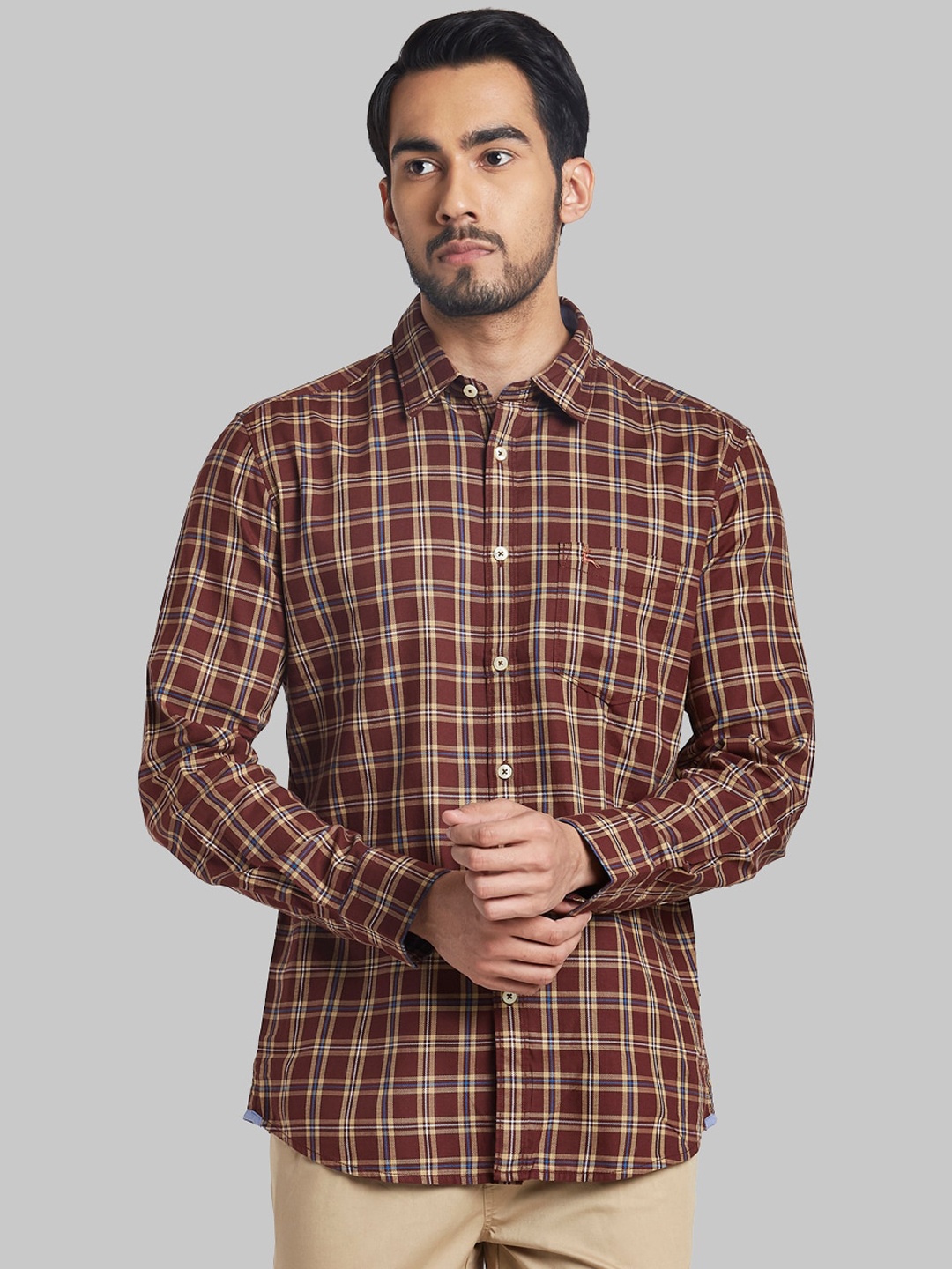 

Parx Men Brown & Beige Slim Fit Opaque Checked Cotton Casual Shirt