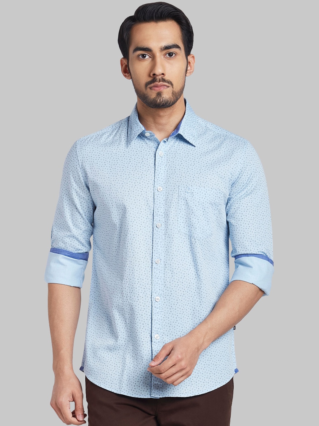 

Parx Men Blue Slim Fit Opaque Printed Casual Shirt