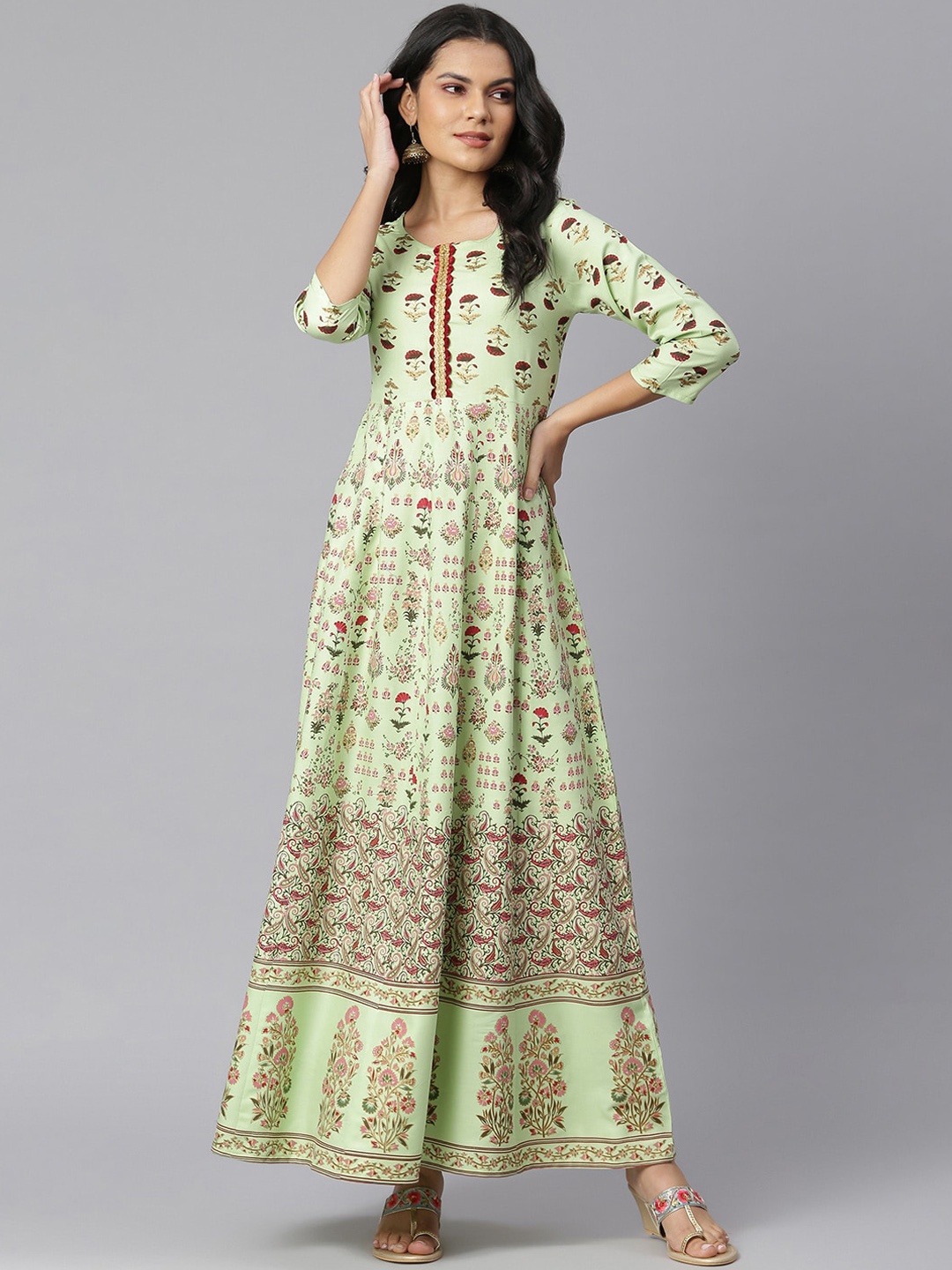 

Stylum Women Green Ethnic Motifs Printed Flared Floral Anarkali Kurta