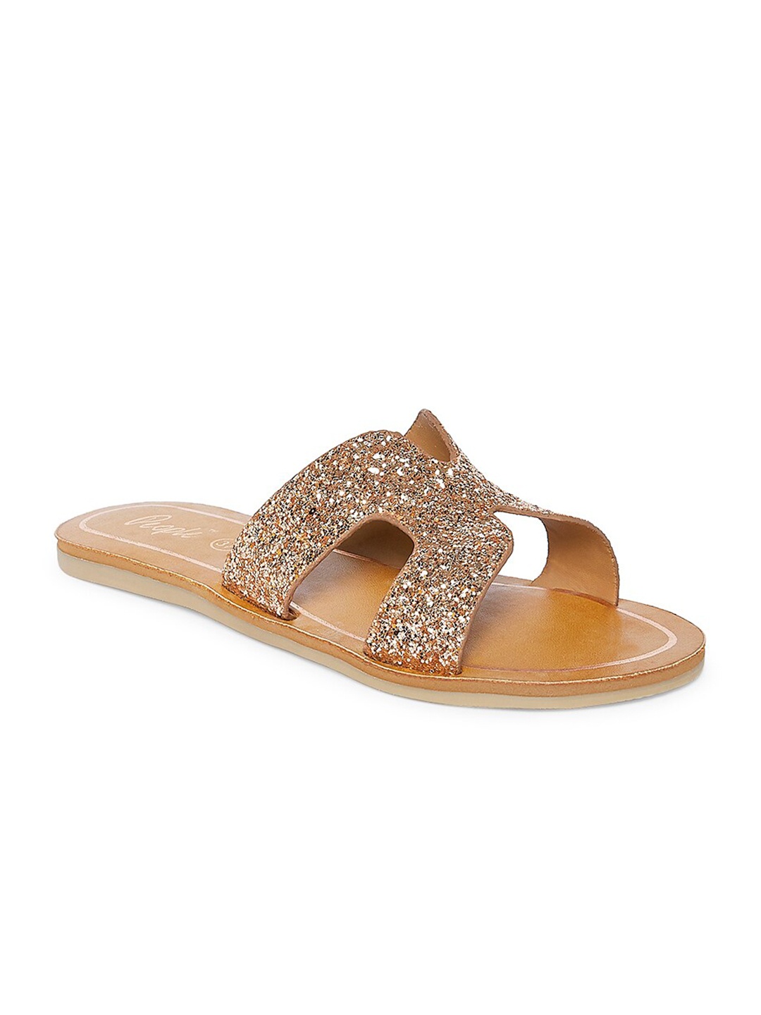 

People Women Rose Gold Embellished Leather Open Toe Flats