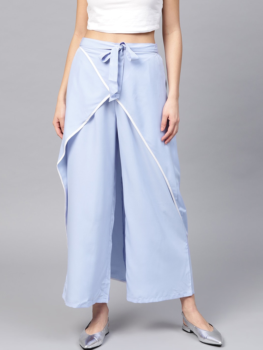 

Bitterlime Women Blue Solid Layered Relaxed Parallel Trousers