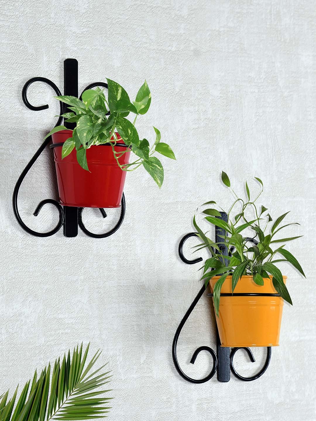 

Homesake Set Of 2 Red & Yellow Wall Scone Metal Wall Planters With Pots