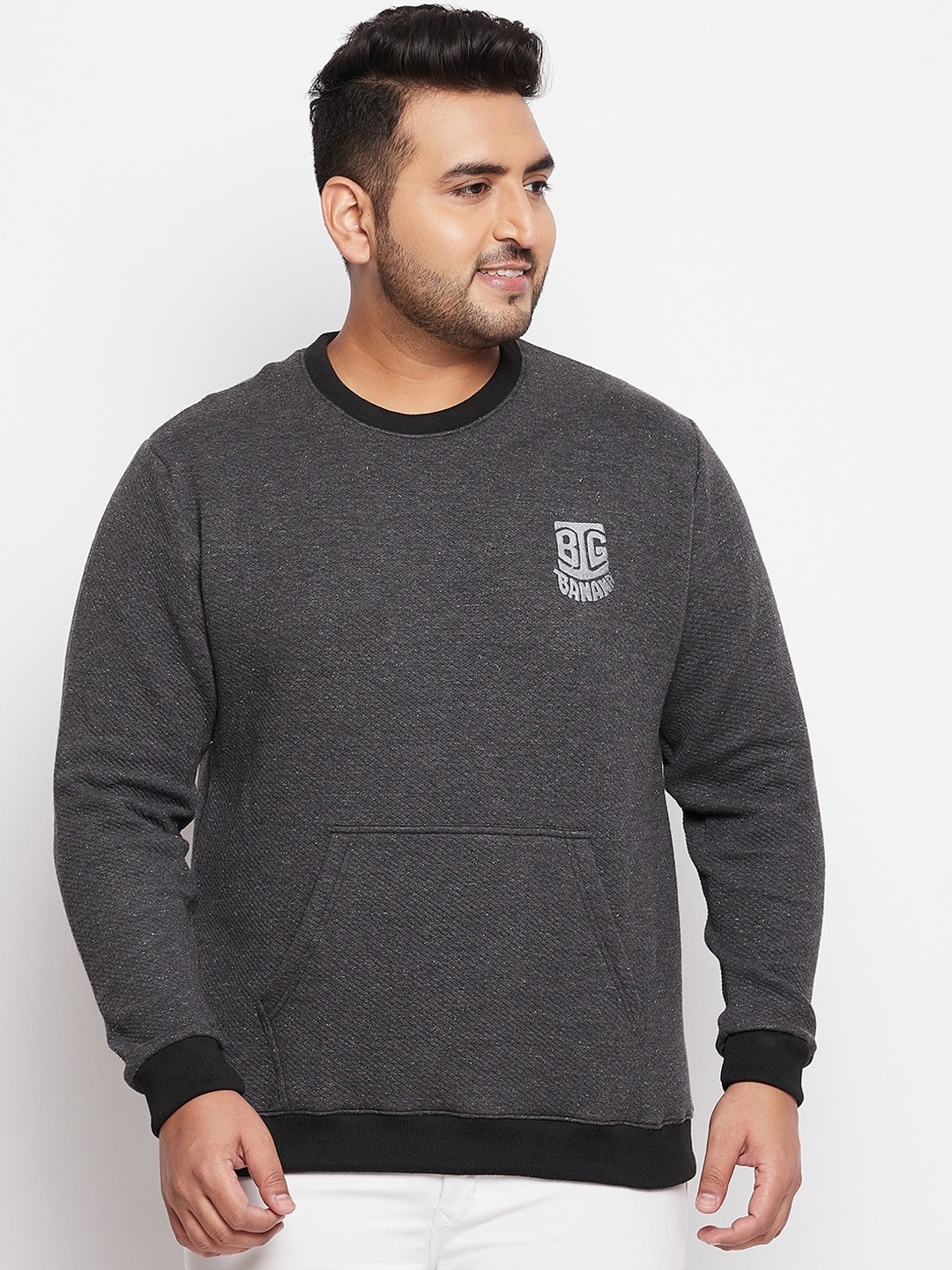 

bigbanana Men Grey Solid Round Neck Sweatshirt