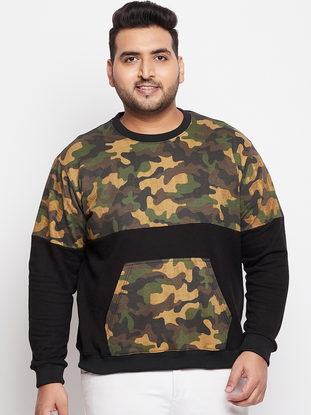 

bigbanana Men Black & Brown Camouflage Printed Cotton Sweatshirt