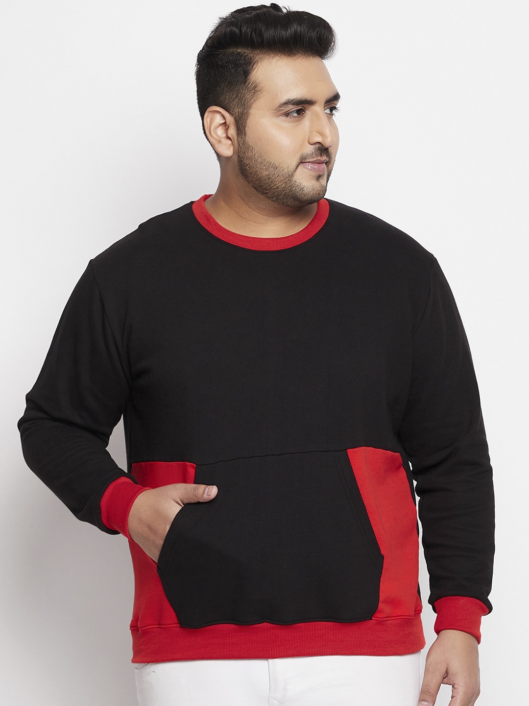 

bigbanana Men Plus Size Black Colourblocked Sweatshirt