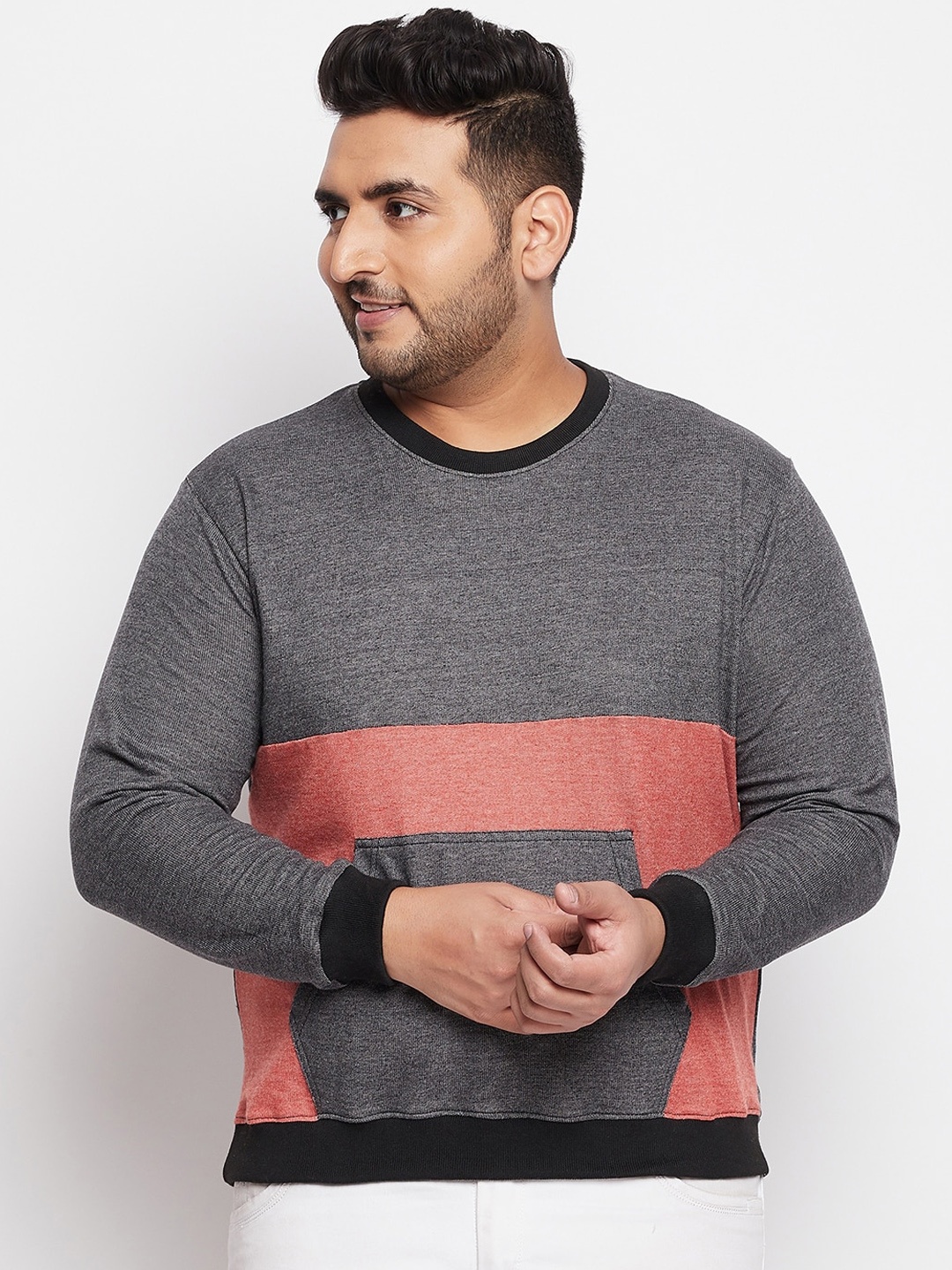

bigbanana Men Grey & Red Colourblocked Cotton Sweatshirt
