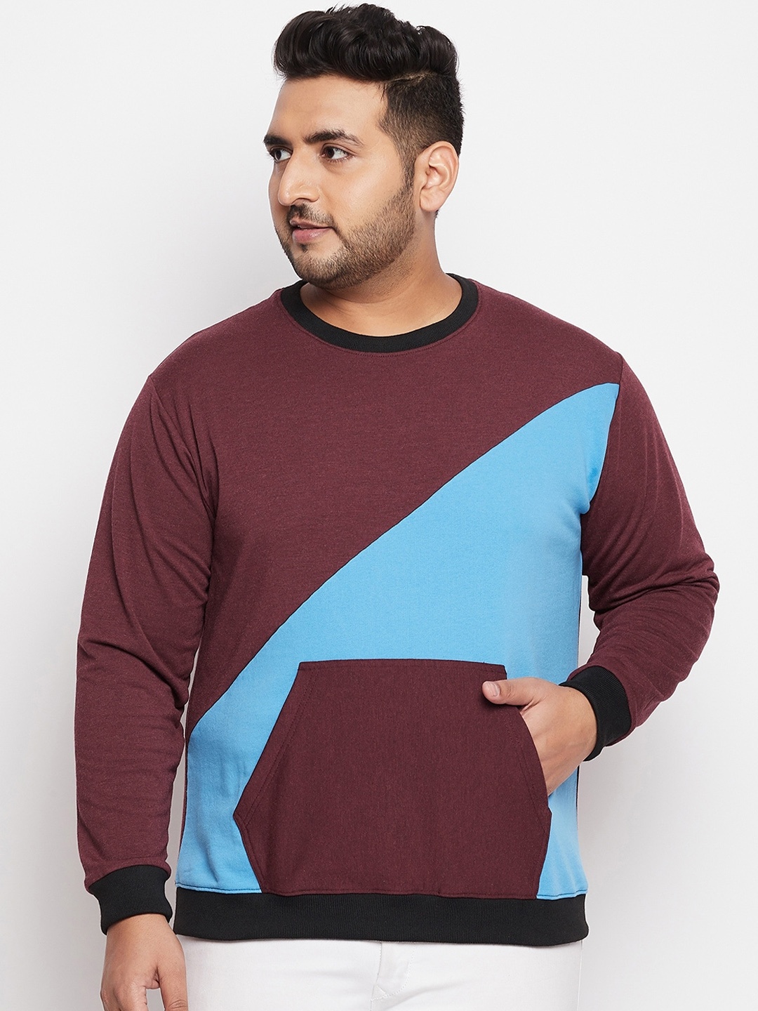 

bigbanana Men Brown & Blue Cotton Colourblocked Sweatshirt