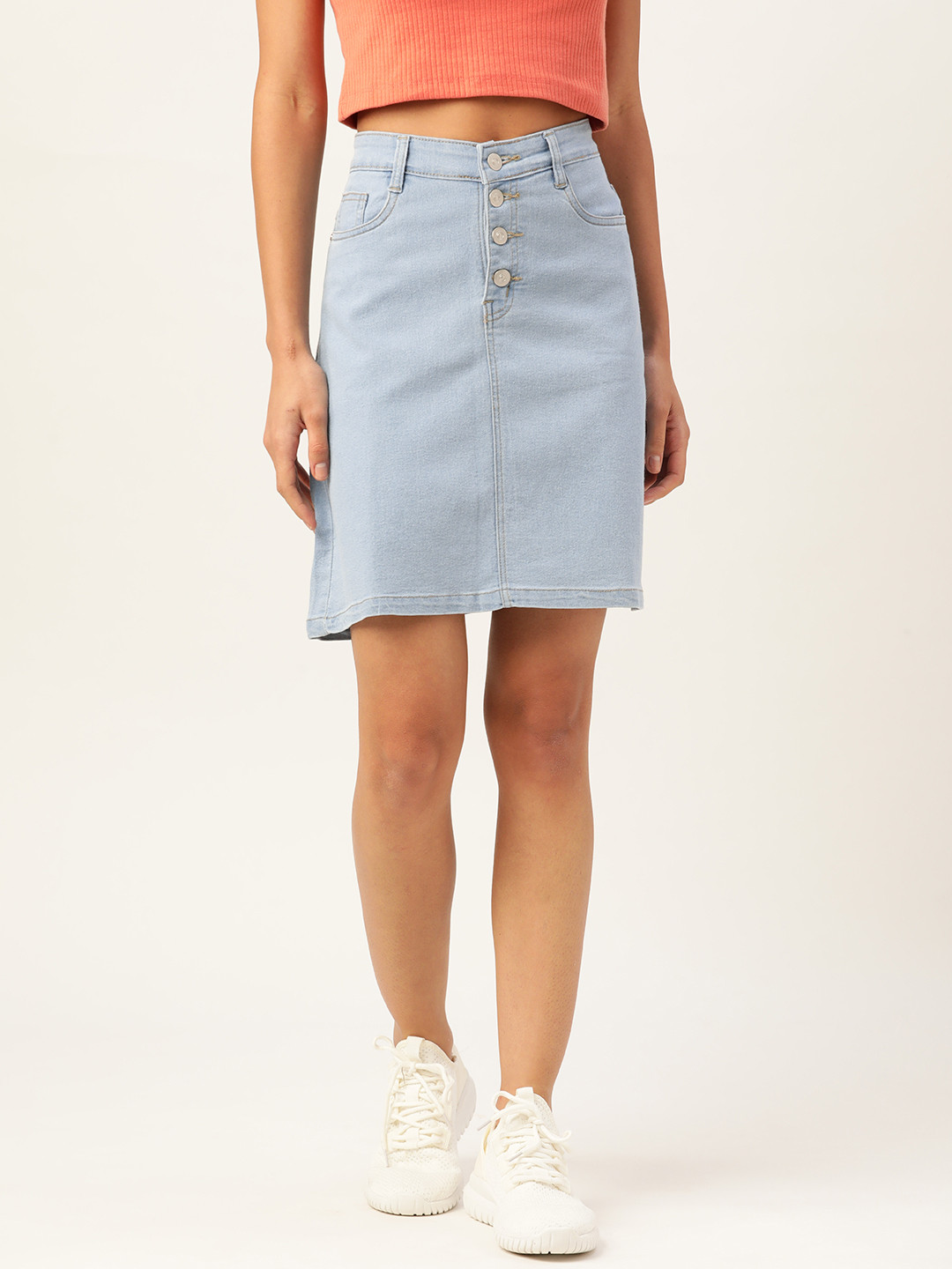 

urSense Women Blue Solid Straight Skirt