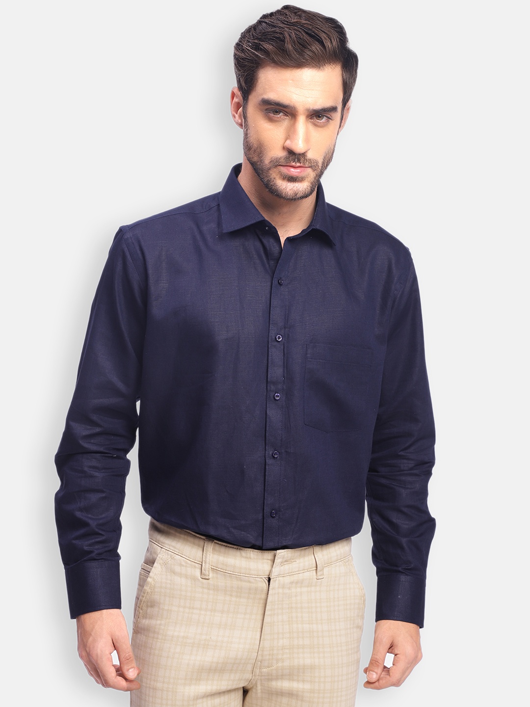 

Zeal Men Navy Blue Solid Formal Shirt