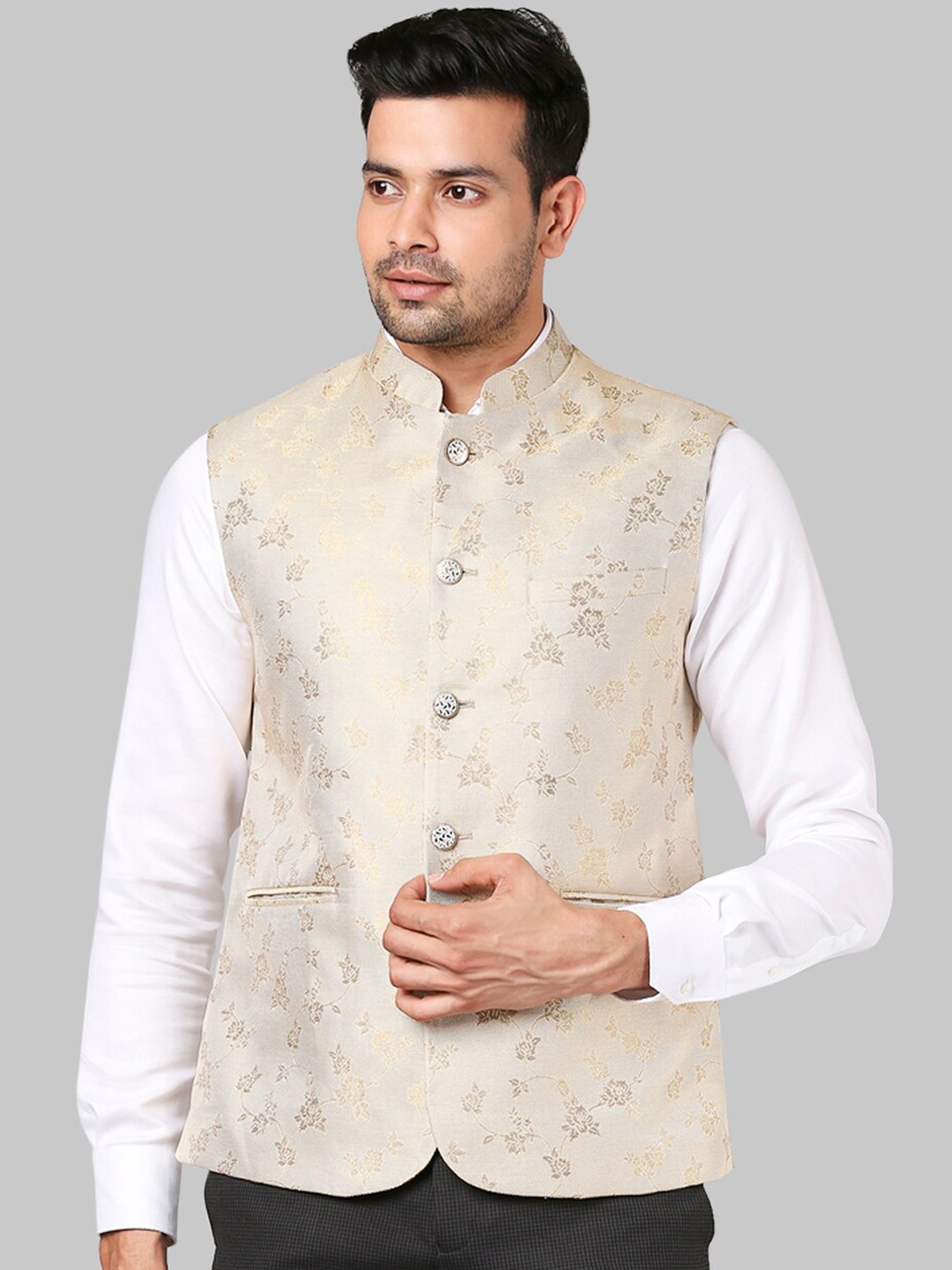 

Raymond Men Beige Woven Design Waistcoats
