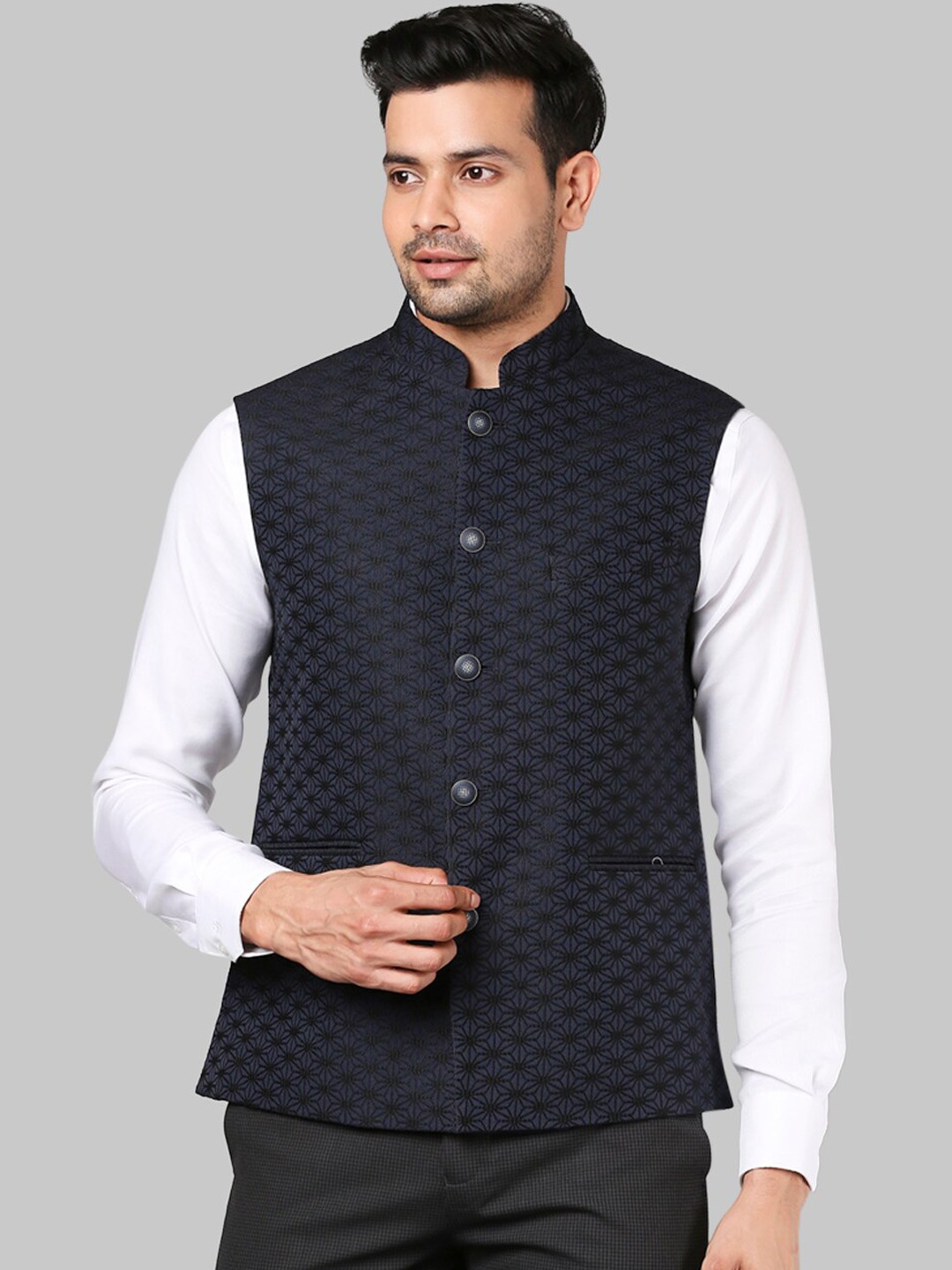 

Raymond Men Blue Solid Formal Waistcoats
