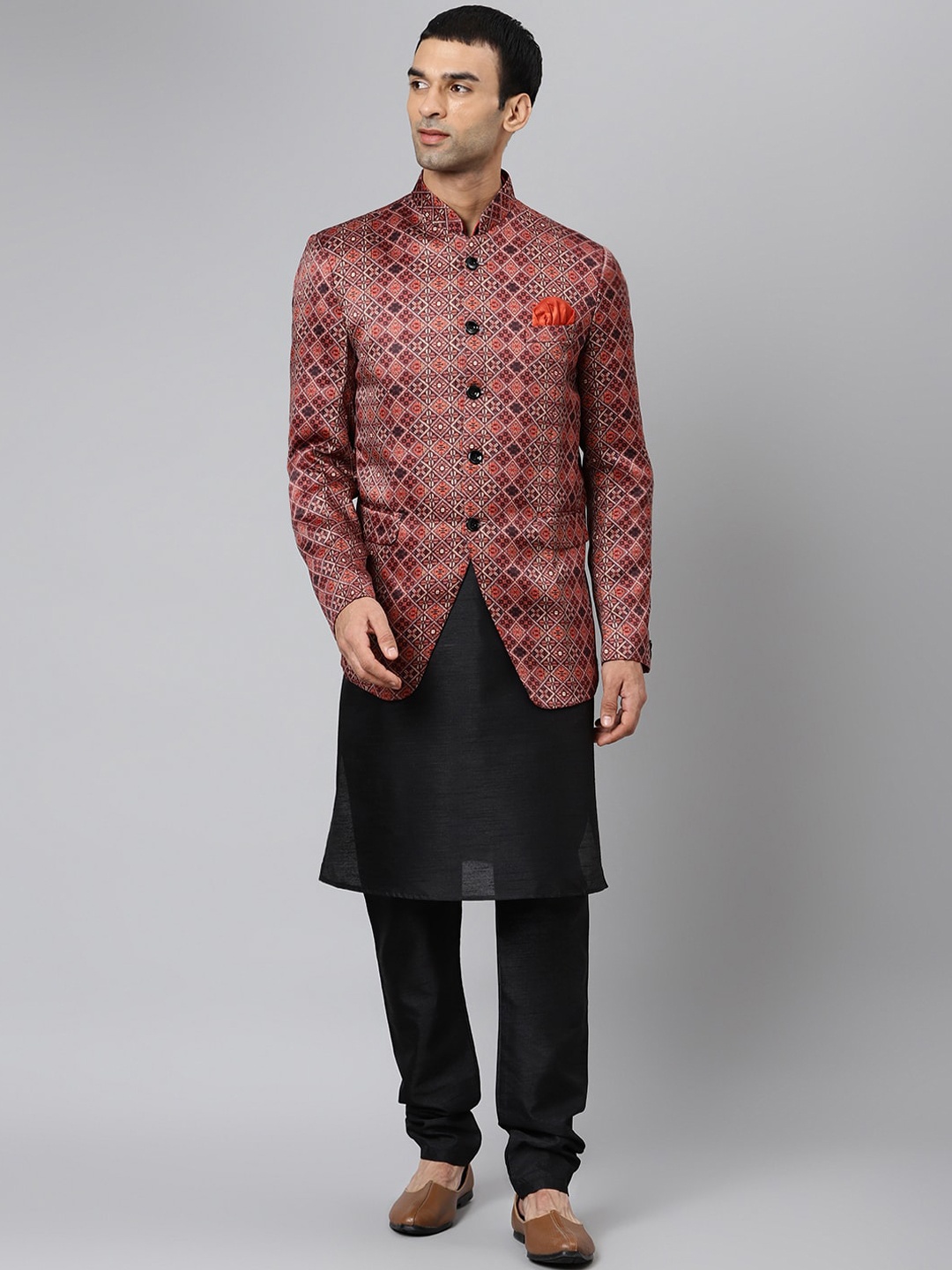 

Hangup Men Black Regular Dupion Silk Kurta with Churidar