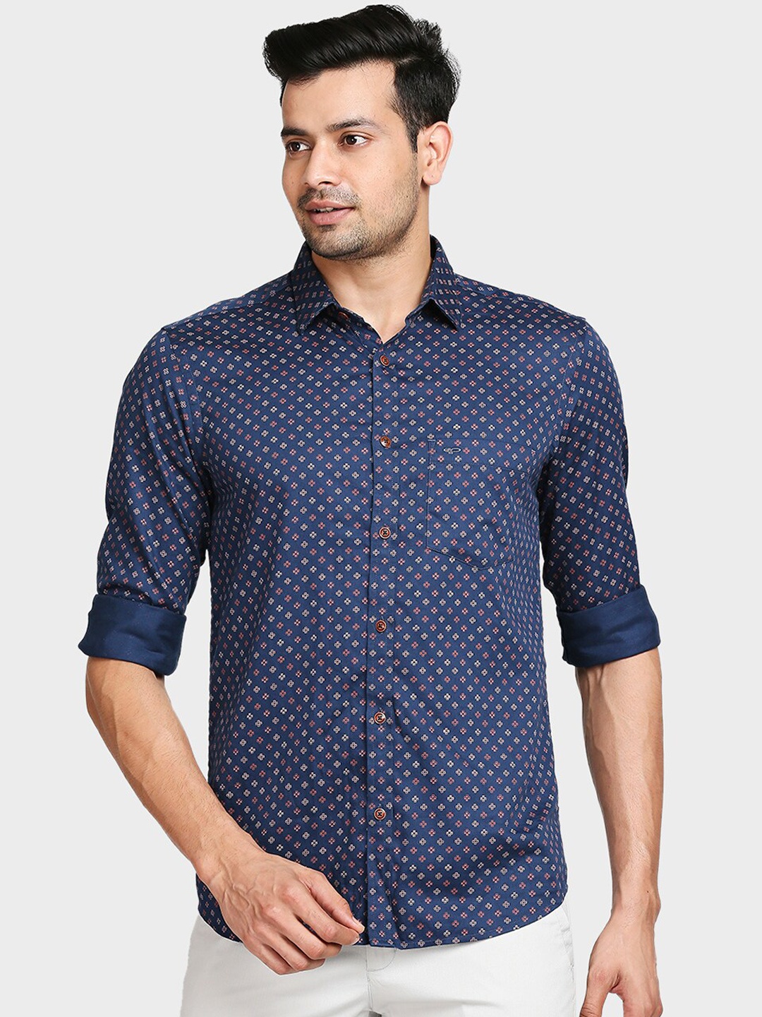 

ColorPlus Men Blue Tailored Fit Opaque Printed Casual Shirt