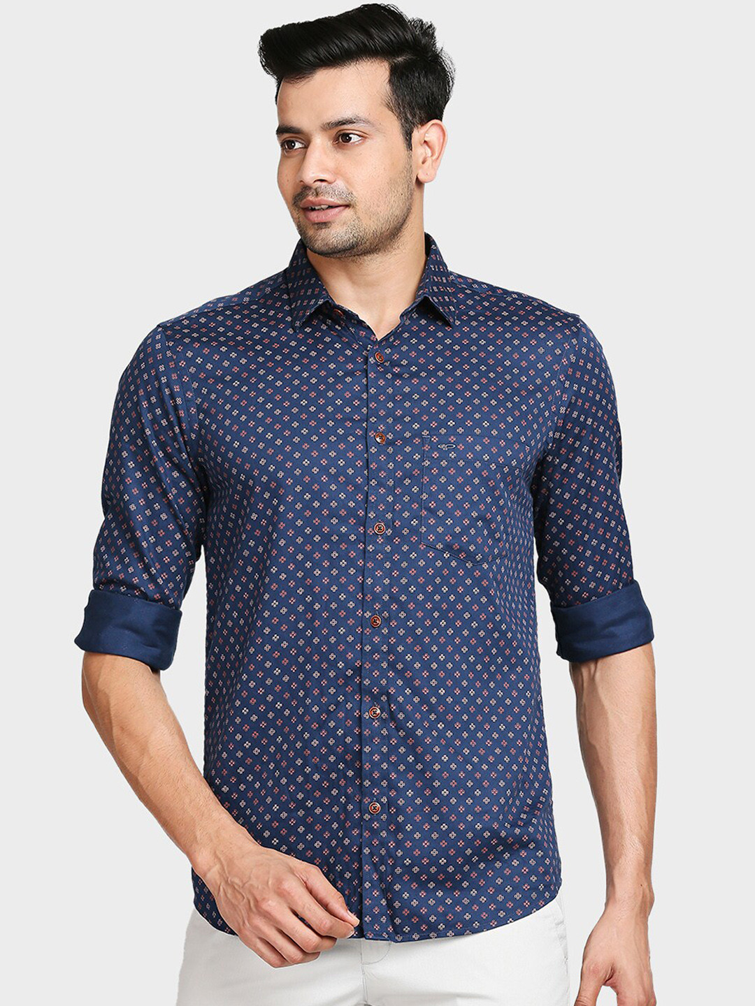 

ColorPlus Men Blue Tailored Fit Opaque Printed Casual Shirt