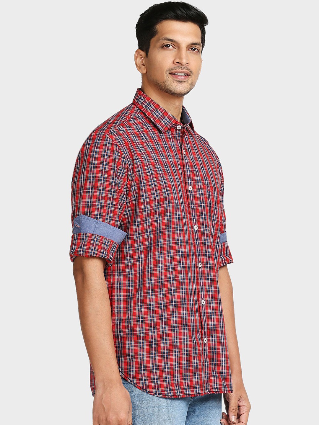 

ColorPlus Men Red Tailored Fit Opaque Checked Casual Shirt