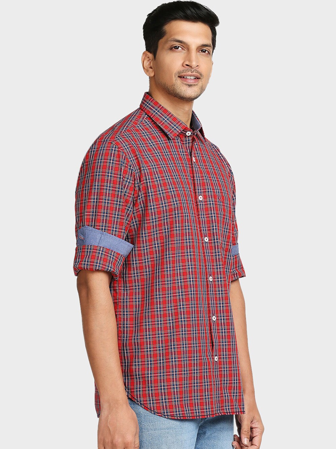 

ColorPlus Men Red & Blue Checked Casual Shirt