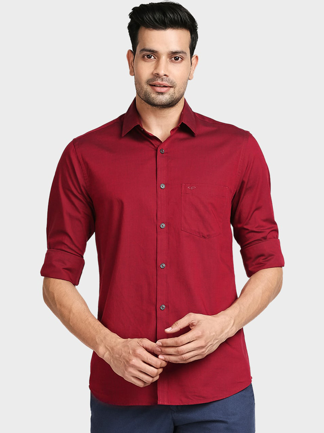 

ColorPlus Men Red-Coloured Solid Tailored Fit Casual Shirt