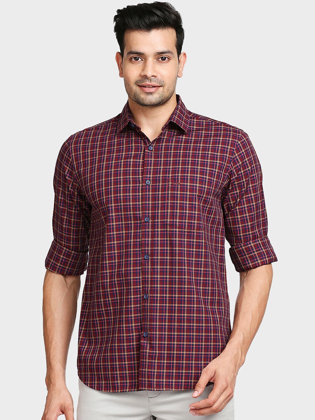 

ColorPlus Men Red Tailored Fit Opaque Checked Casual Shirt
