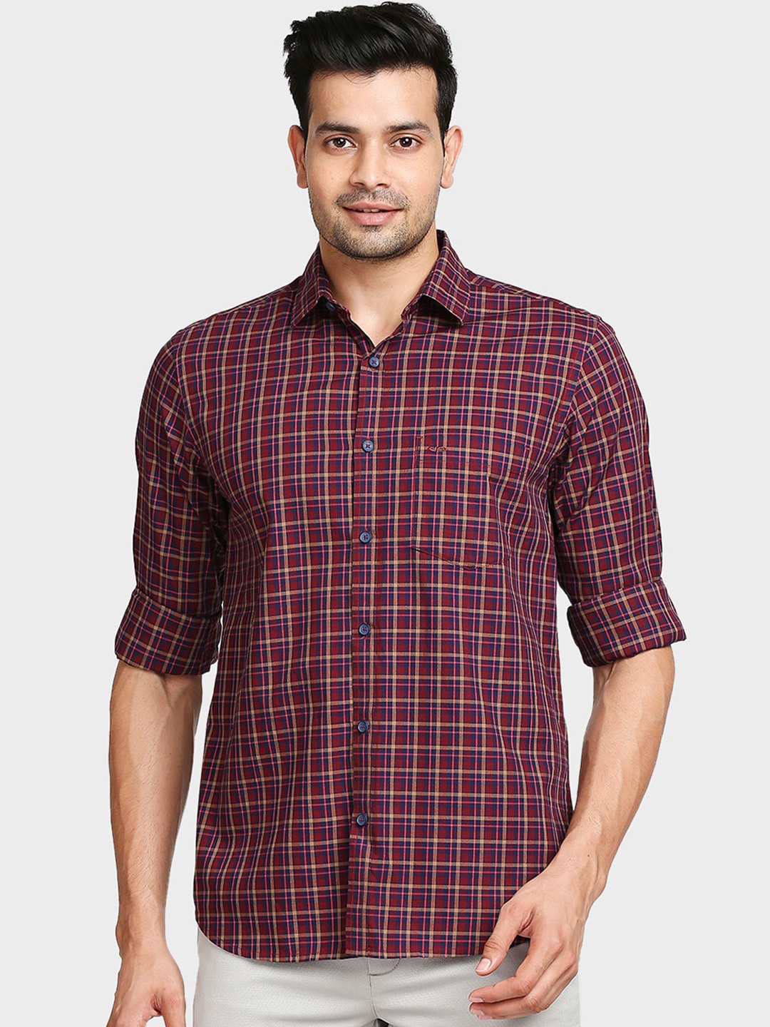 

ColorPlus Men Maroon Checked Tailored Fit Casual Shirt