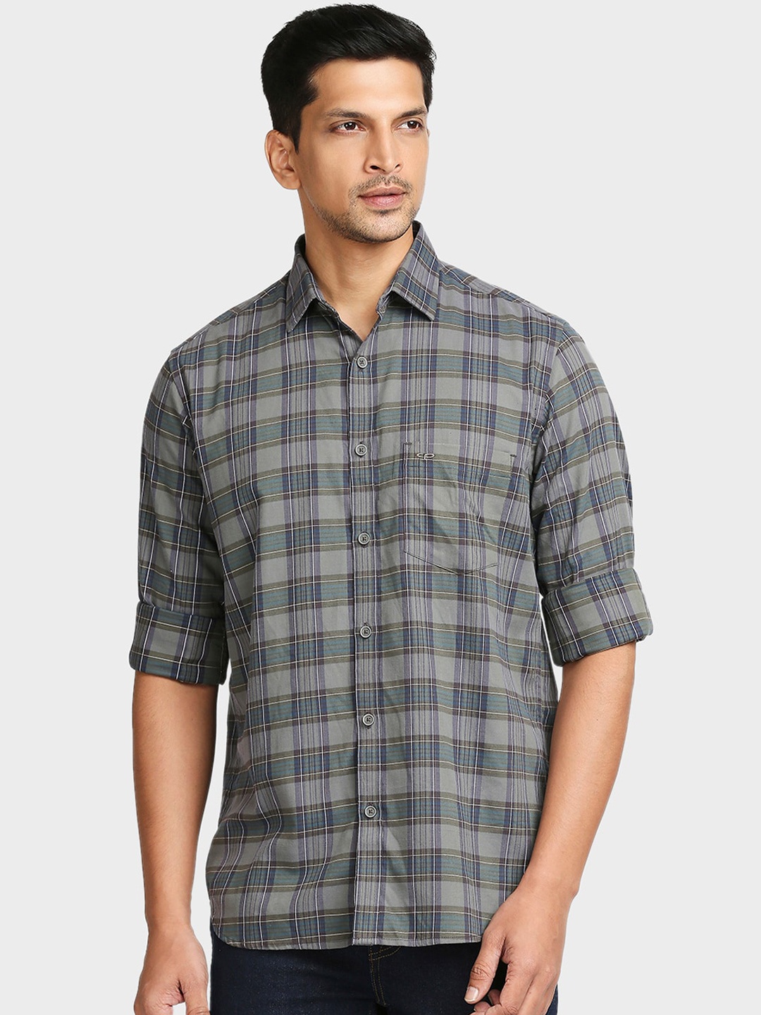 

ColorPlus Men Grey Checked Tailored Fit Casual Shirt