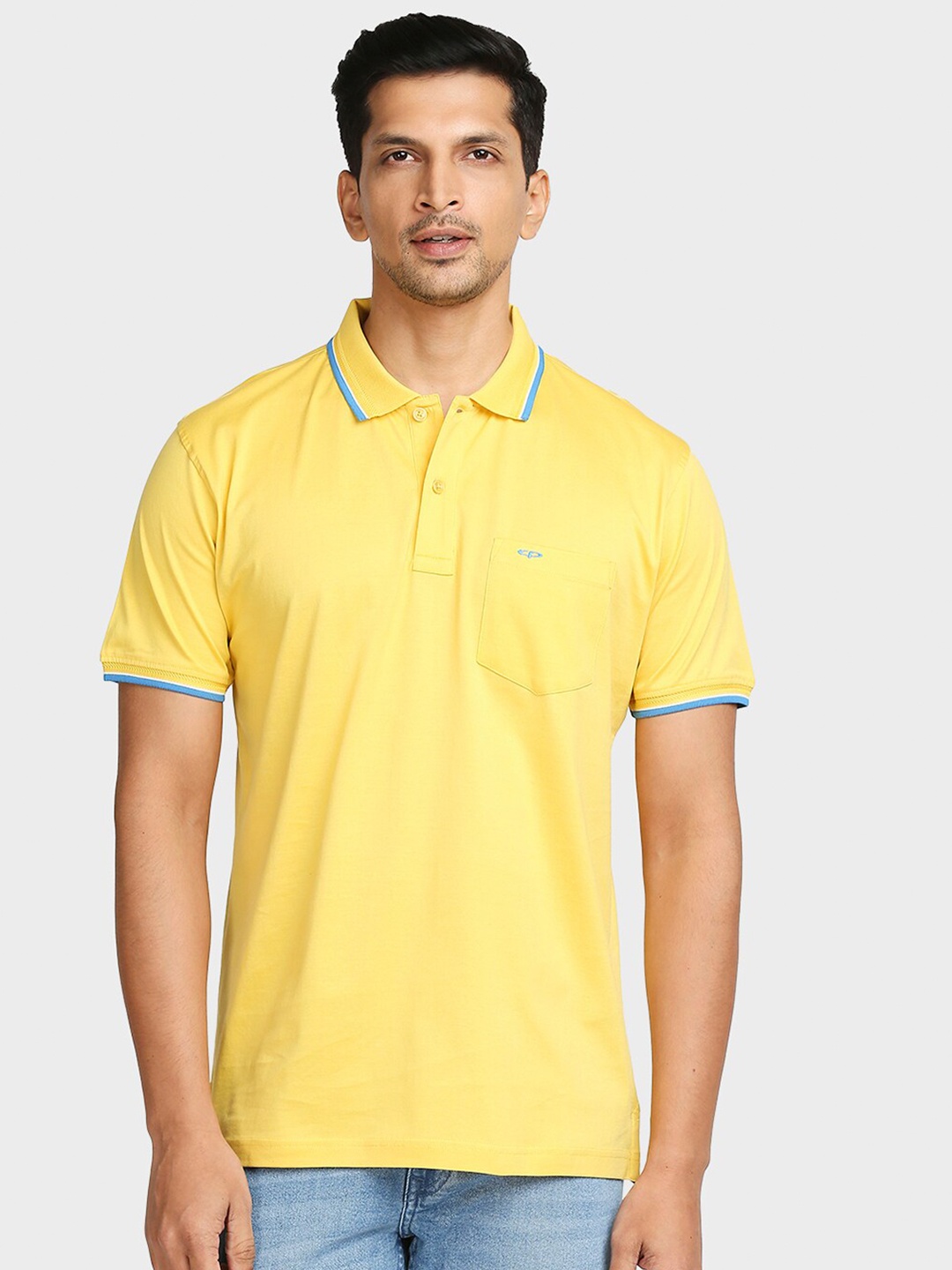 ColorPlus Men Yellow Polo Collar Pockets T-shirt