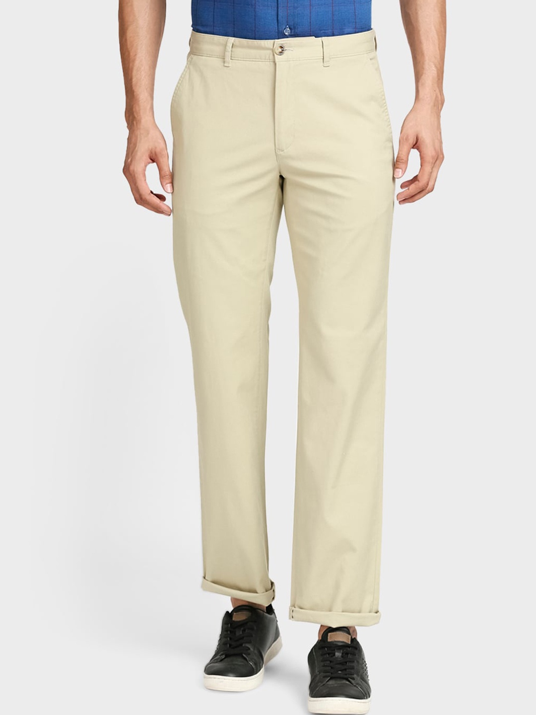 

ColorPlus Men Khaki-Coloured Solid Regular Fit Mid-Rise Casual Trousers
