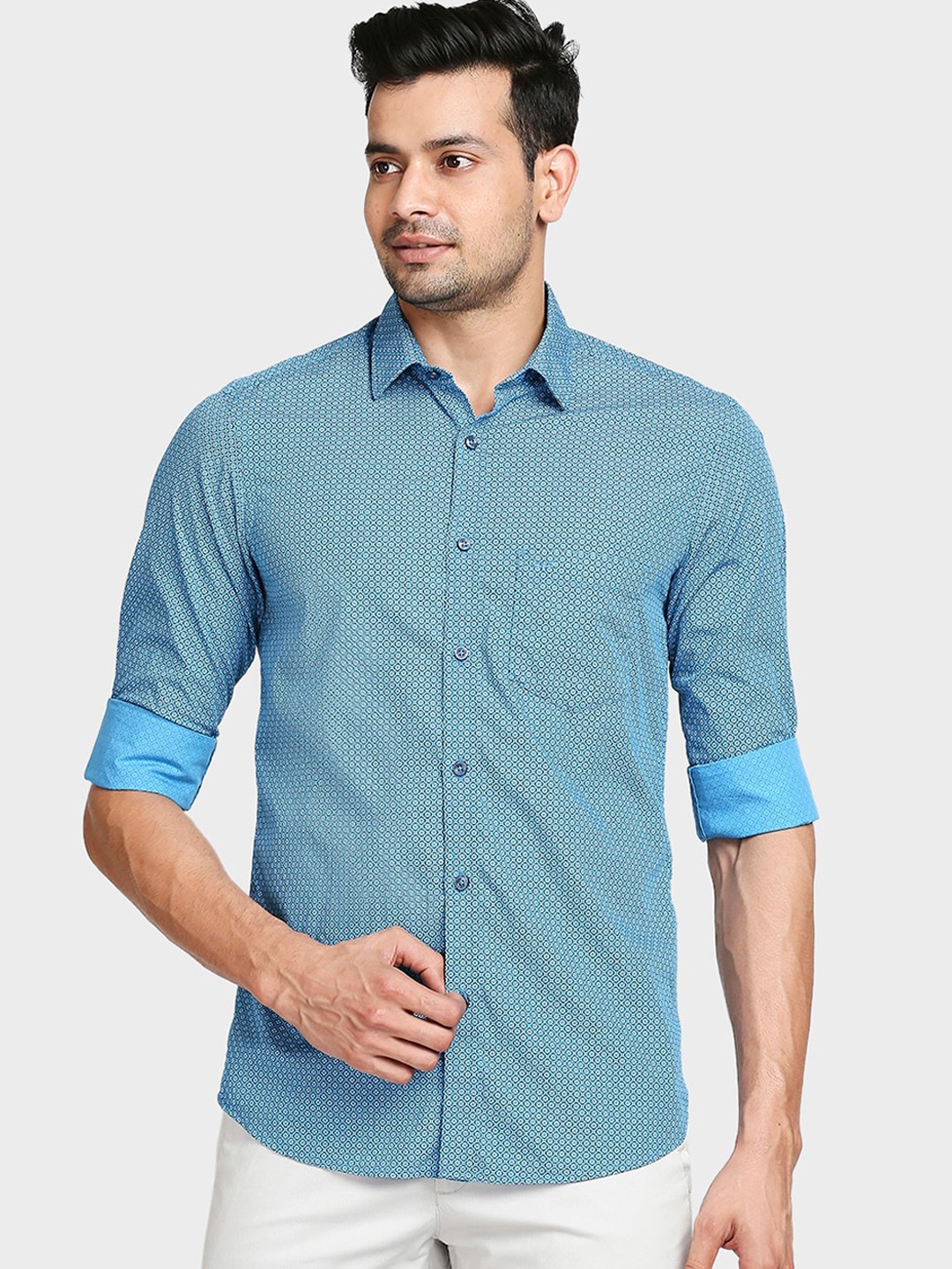 

ColorPlus Men Blue Tailored Fit Opaque Printed Casual Shirt