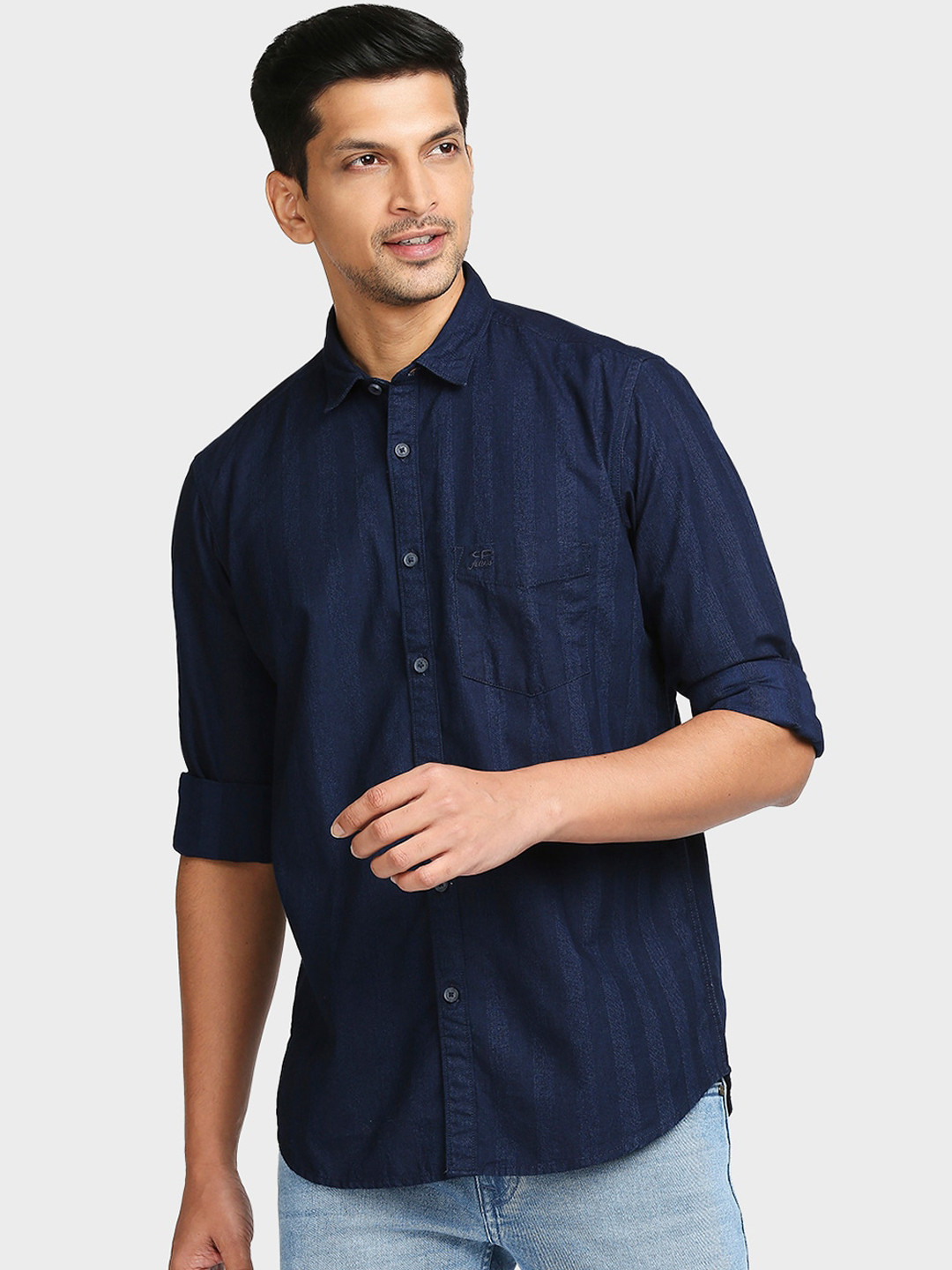 

ColorPlus Men Blue Tailored Fit Opaque Striped Casual Shirt