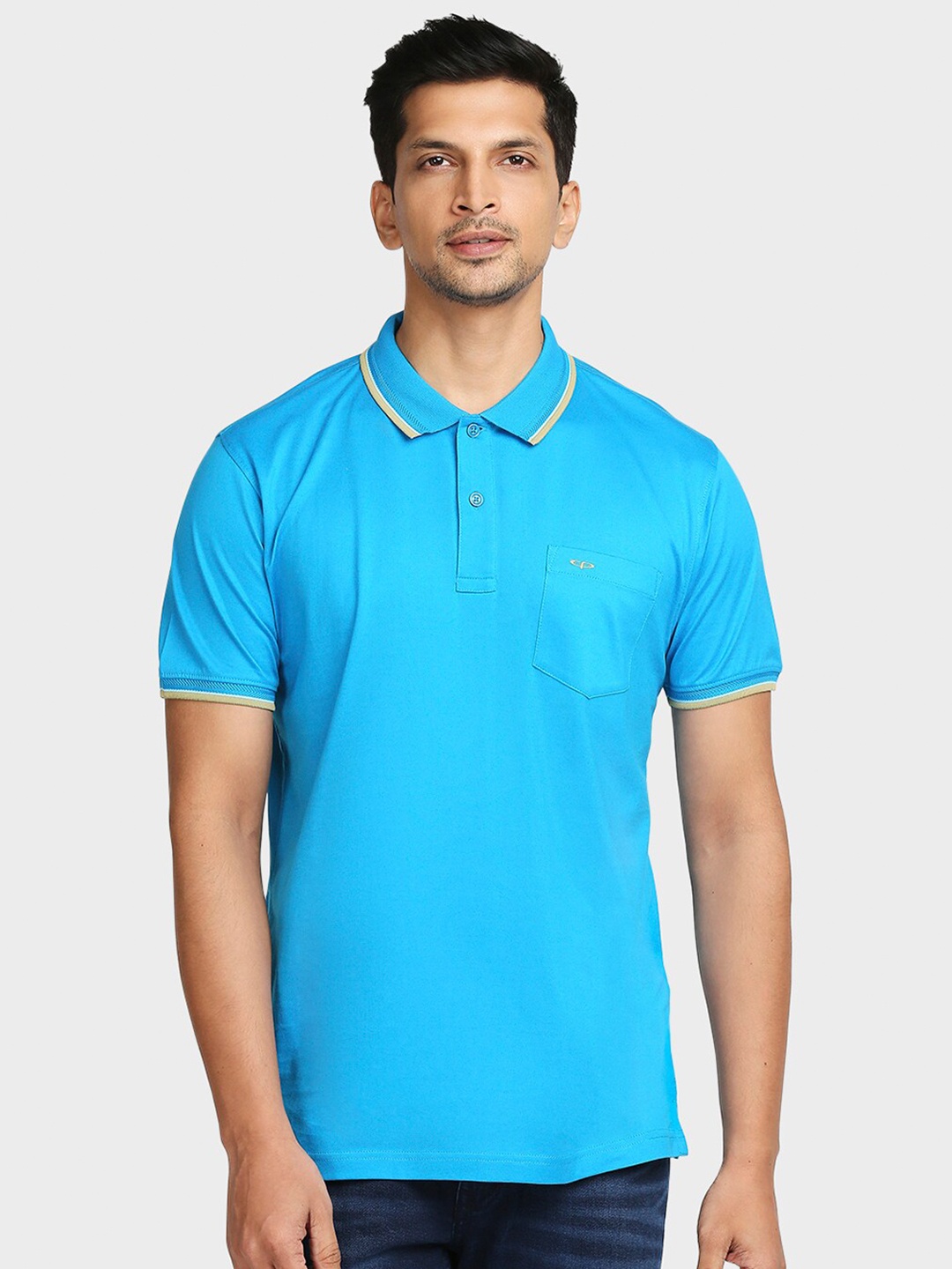 

ColorPlus Men Blue Polo Collar Pockets T-shirt