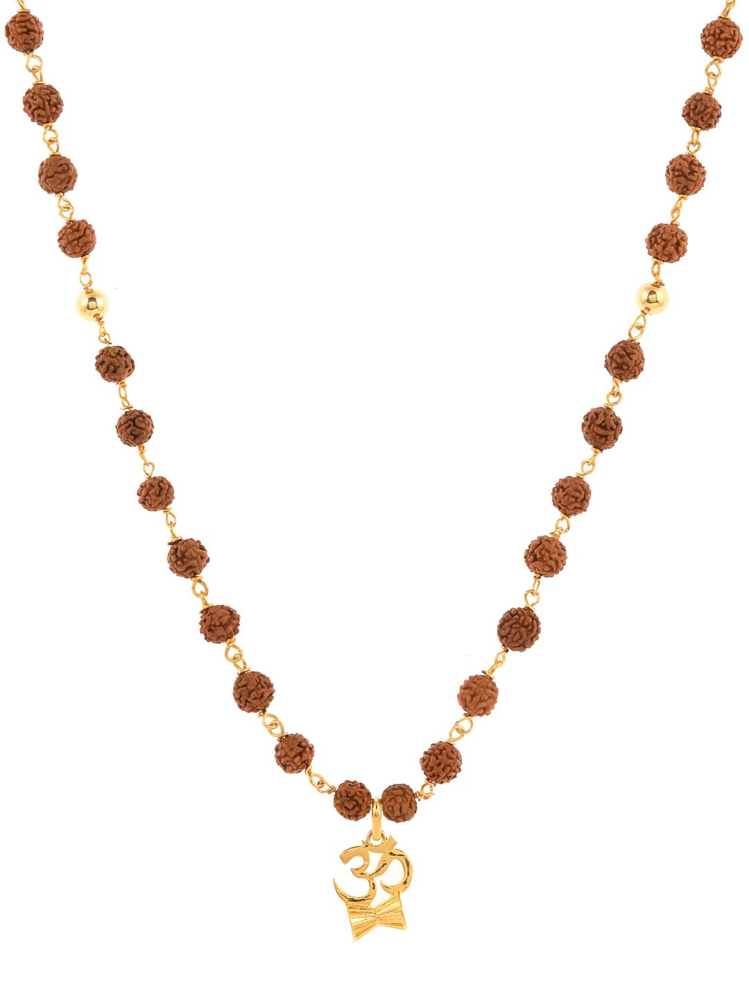 

Tistabene Men Gold-Plated Brown Beaded Omkar-Shaped Pendant With Chain