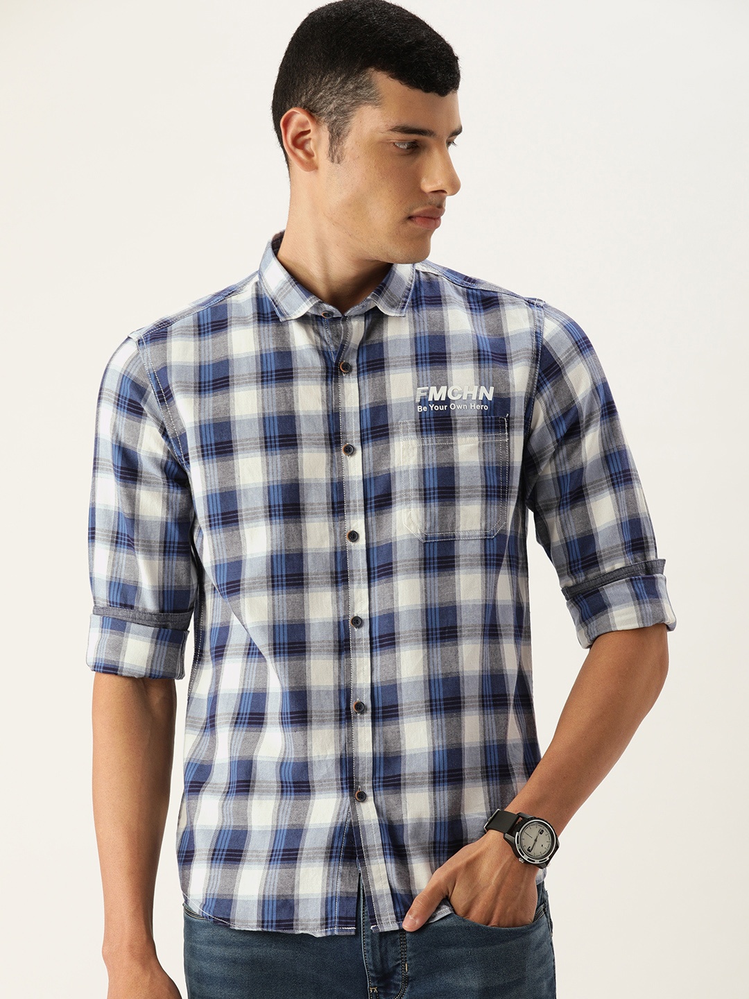 

Flying Machine Men White Slim Fit Opaque Checked Casual Shirt