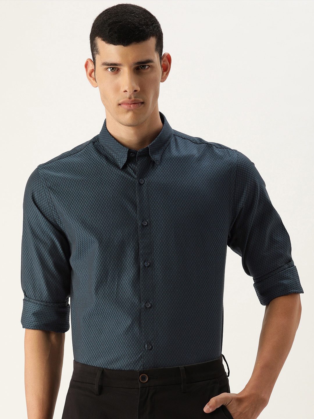 

Flying Machine Men Blue Slim Fit Opaque Casual Shirt