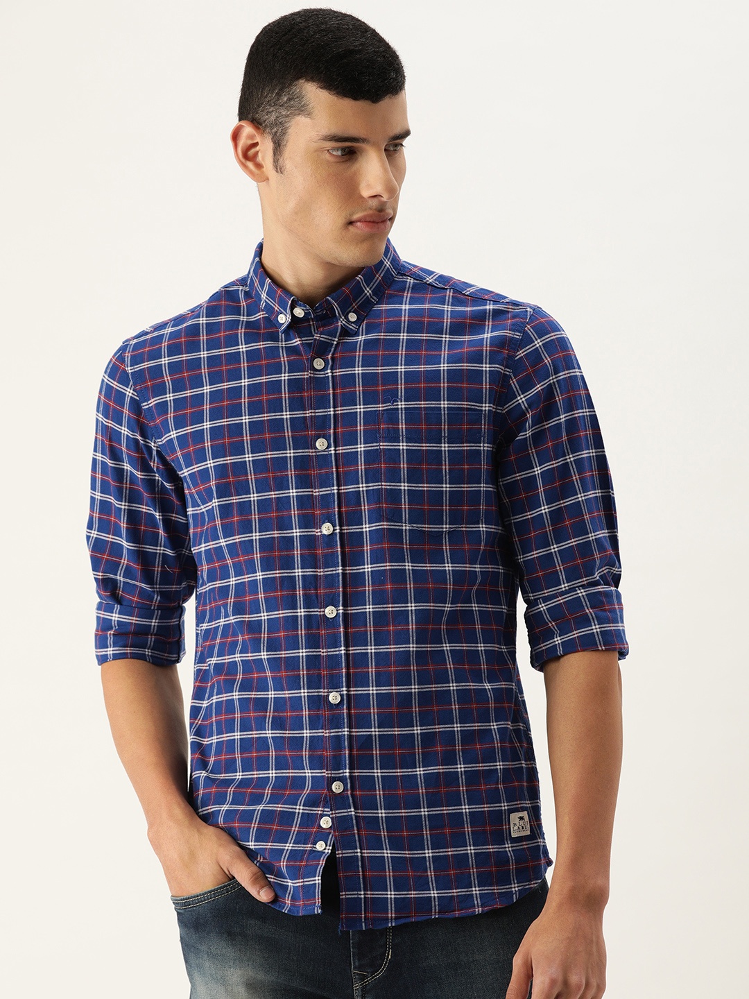 

Flying Machine Men Blue & White Slim Fit Opaque Checked Casual Shirt