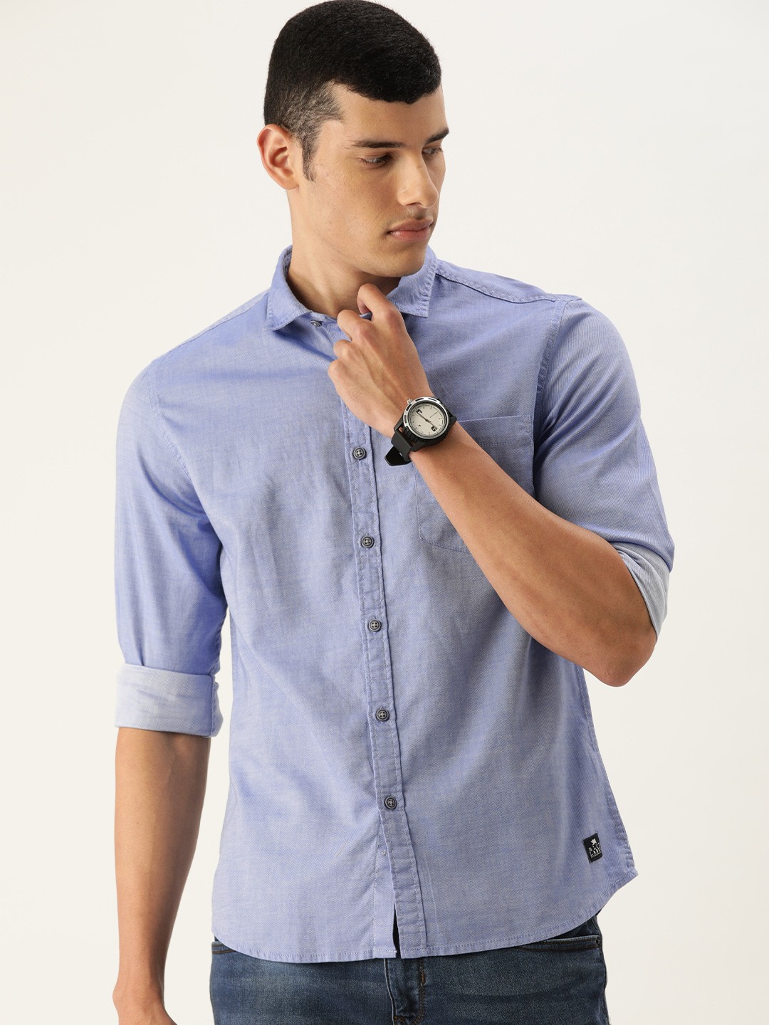 

Flying Machine Men Blue Solid Slim Fit Casual Shirt